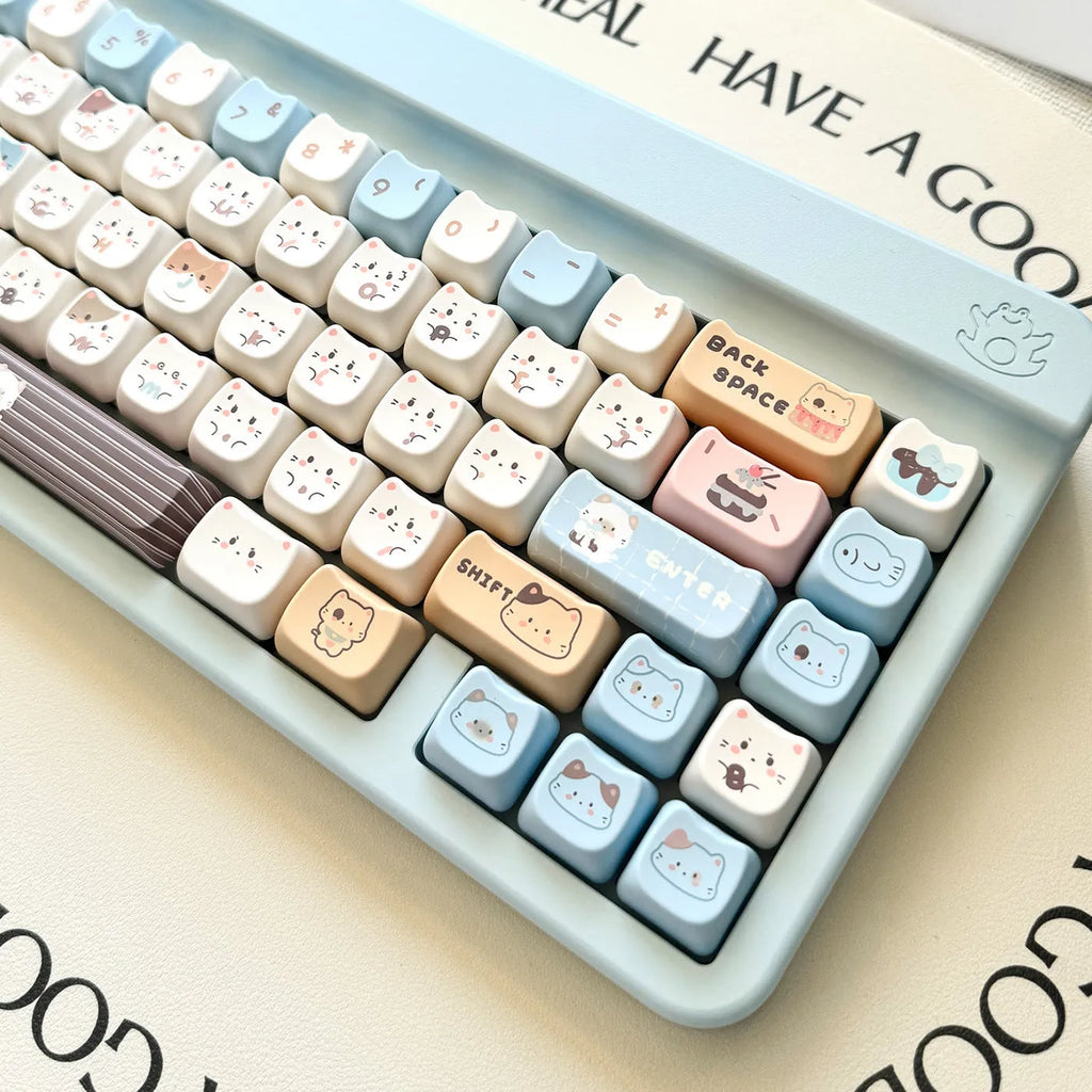 High Sea Salt Cat PBT sublimation keycaps full set with March space and 7u supplement keys