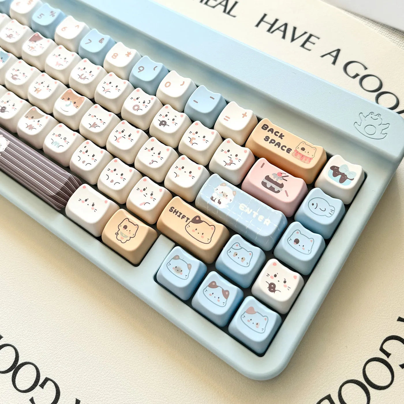 High Sea Salt Cat PBT sublimation keycaps full set with March space and 7u supplement keys