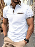 Men's loose fit plaid colourblock t-shirt with short sleeves and zipper decorations in multiple colour options
