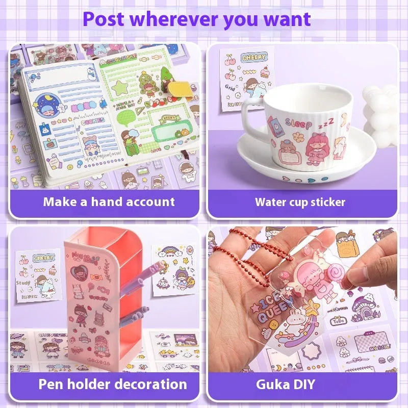 Children's sticker goo card notebook with printed designs and reusable tacky surface