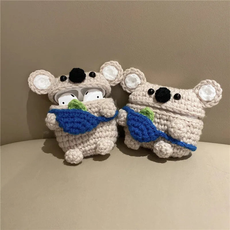 Handmade knitted koala bear backpack design cover for AirPods charging case