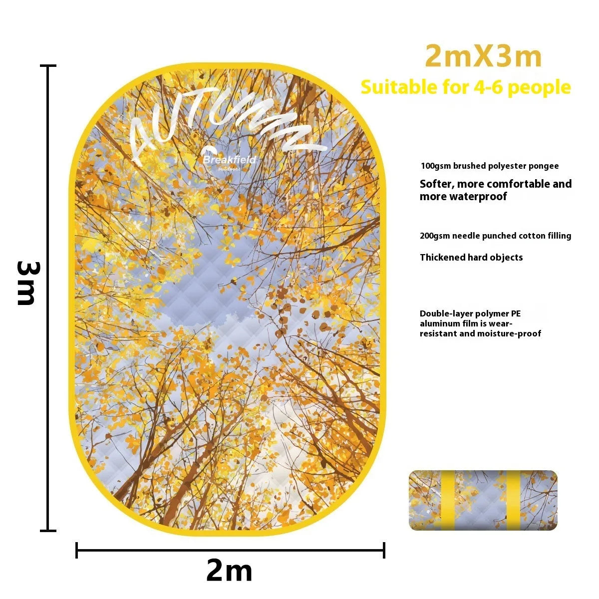 Waterproof ultrasonic thickening outdoor picnic mat in a seasonal colour, laid flat on grass.