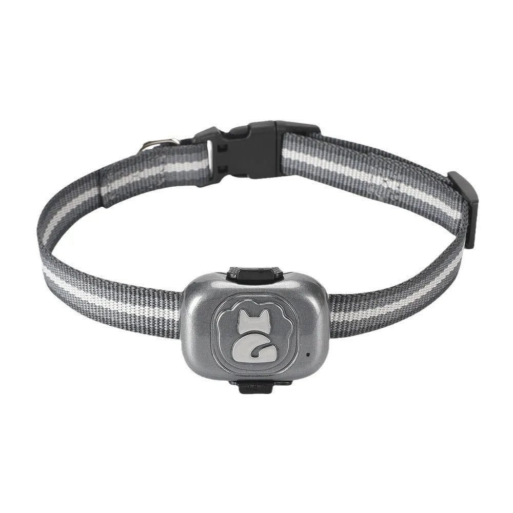 Black pet GPS tracker device with hanging rope for collar attachment