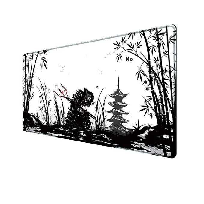 Japanese Samurai themed large gaming mouse pad with cloth surface and non-slip rubber base