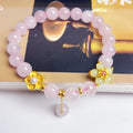 Pink crystal peach blossom bracelet for women, handmade natural style