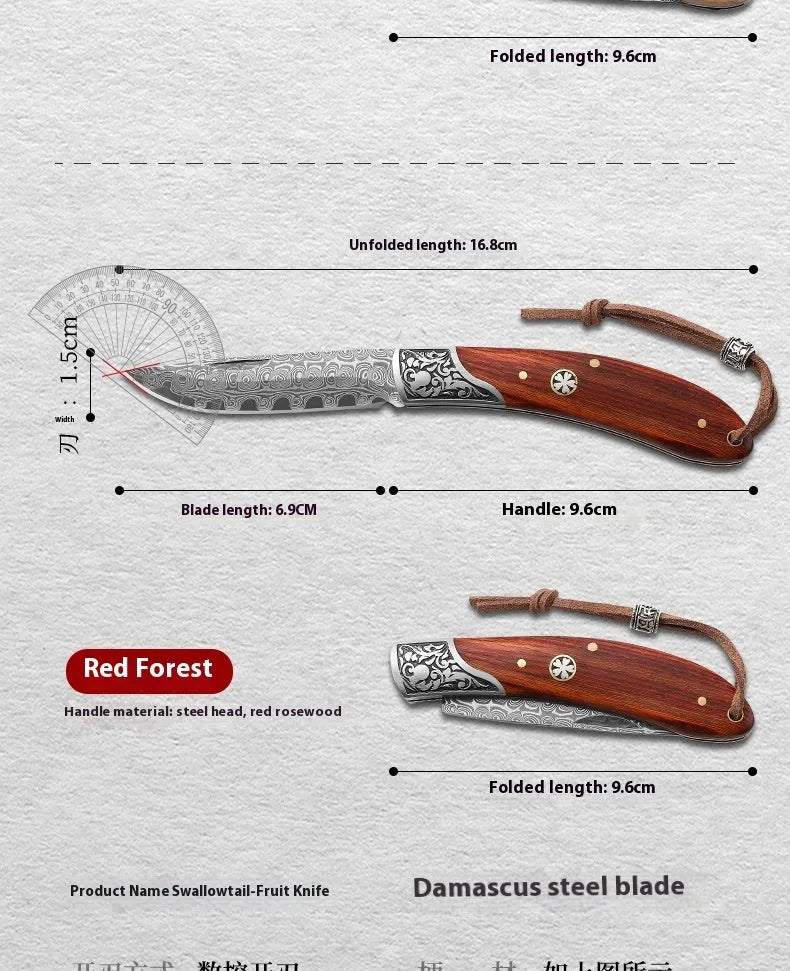 VG10 stainless steel folding portable mini outdoor knife with dovetail pattern