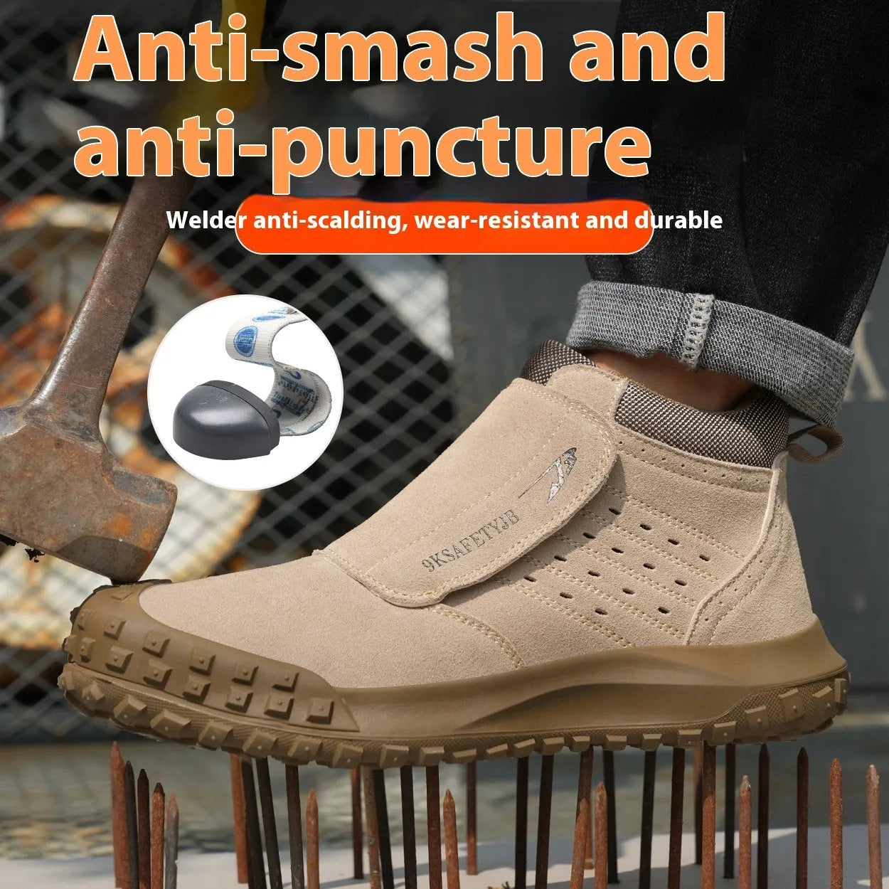 Four Seasons lightweight low-top welder safety boots in sand colour with steel toe cap and lace-up front.