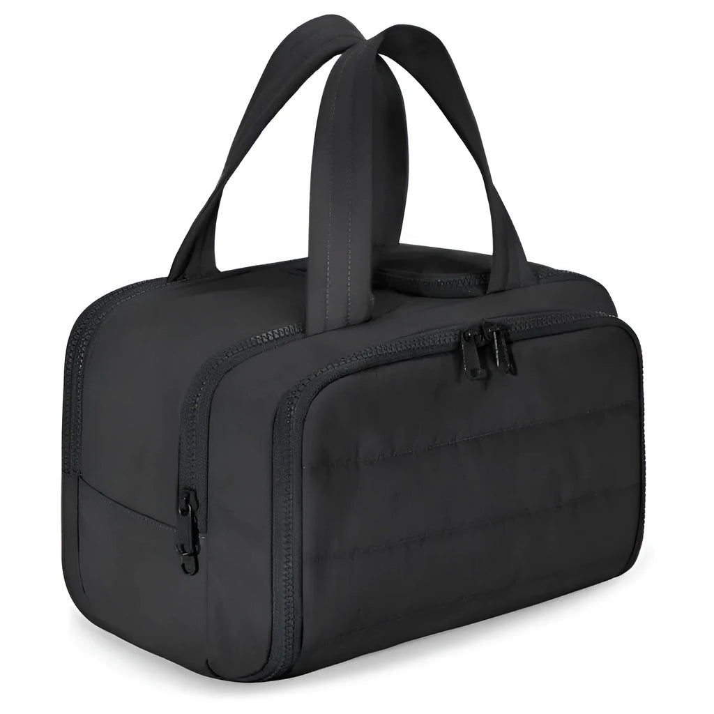 Lightweight large travel toiletry bag with wide opening and fluffy interior lining