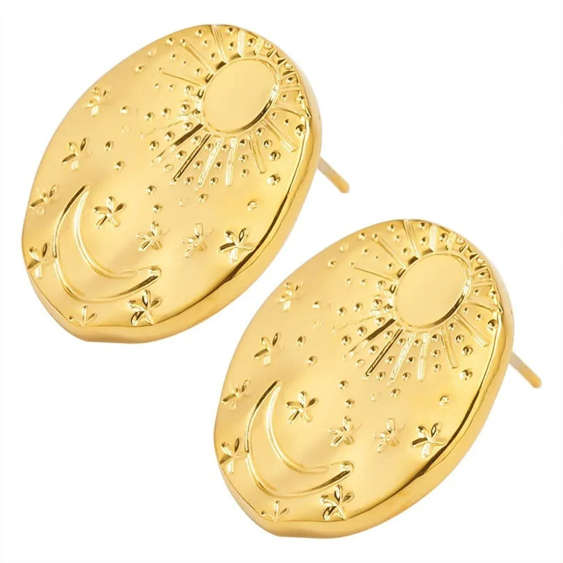 Stainless steel geometry shell stud earrings with electroplated gold or silver finish