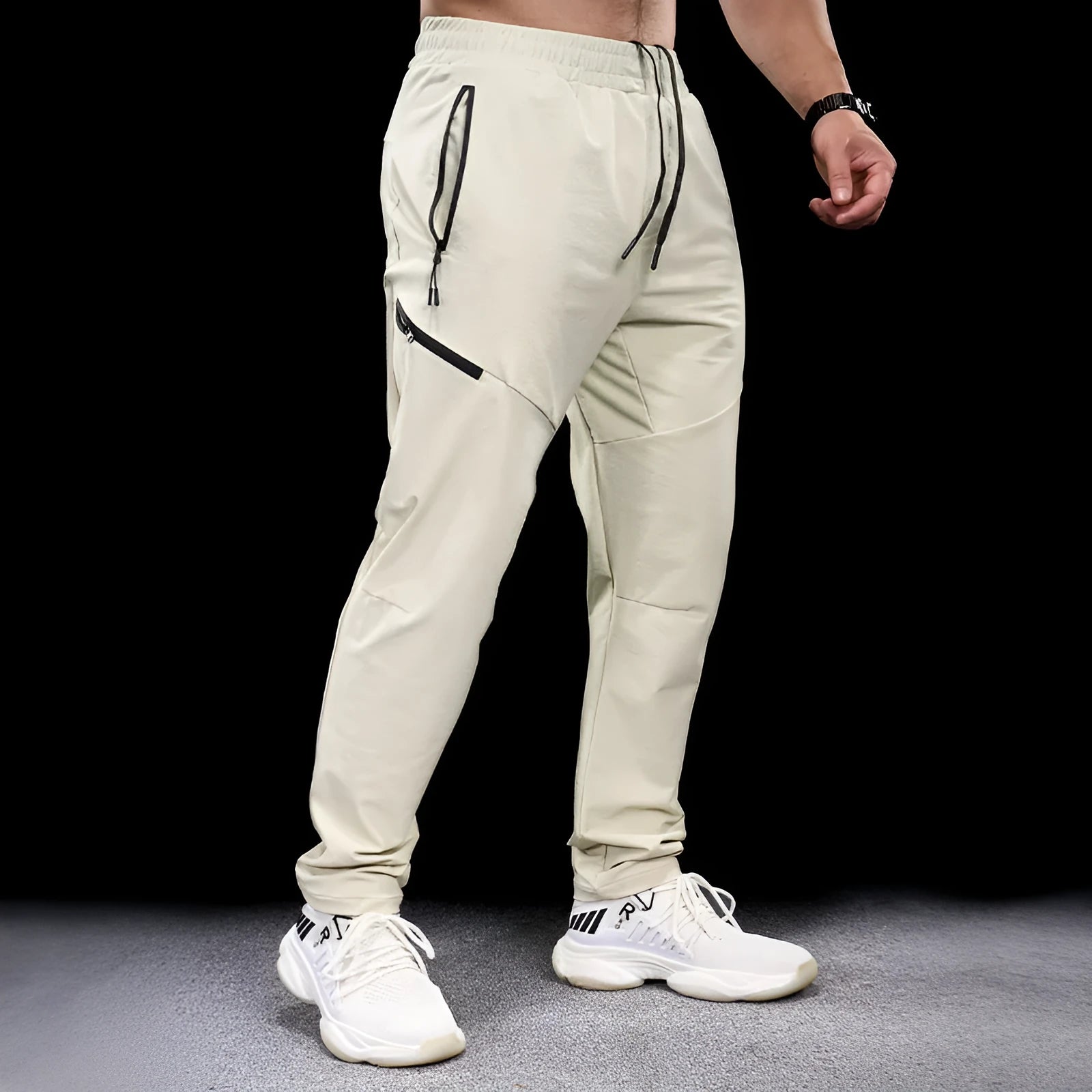 Men's waterproof quick-dry nylon workout pants in multiple colours with mid-waist trousers length design
