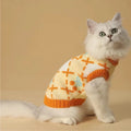 Orange cherry diamond pattern cat sweater for autumn winter warmth in S M L XL sizes