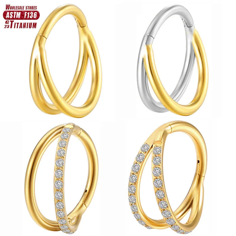 Titanium alloy fork nose ring in silver, available in multiple sizes with or without diamonds.
