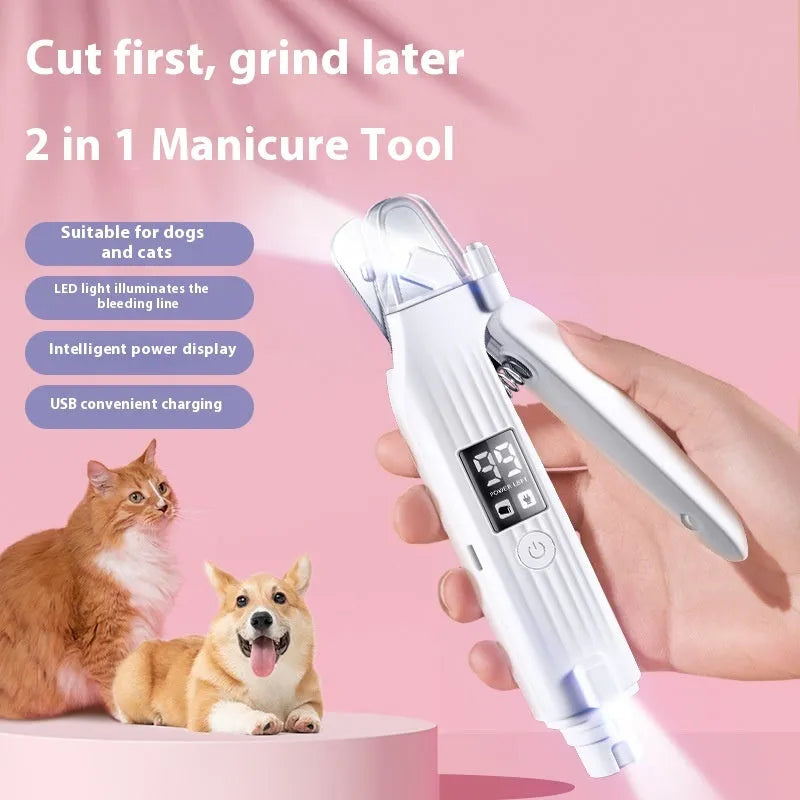 HZ8 white model dog nail clippers with integrated light and filing device for pet grooming