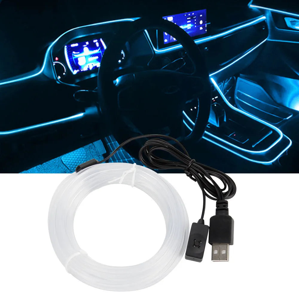 Colourful EL luminous car ambience light strip with USB interface in flexible PVC casing
