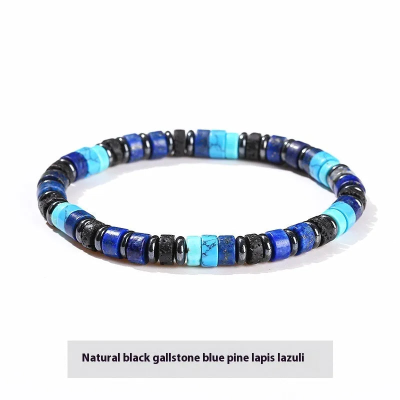 Natural volcanic rock haematite spacer bead bracelet with 6mm geometry beads in blue or grey colour options