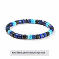 Natural volcanic rock haematite spacer bead bracelet with 6mm geometry beads in blue or grey colour options