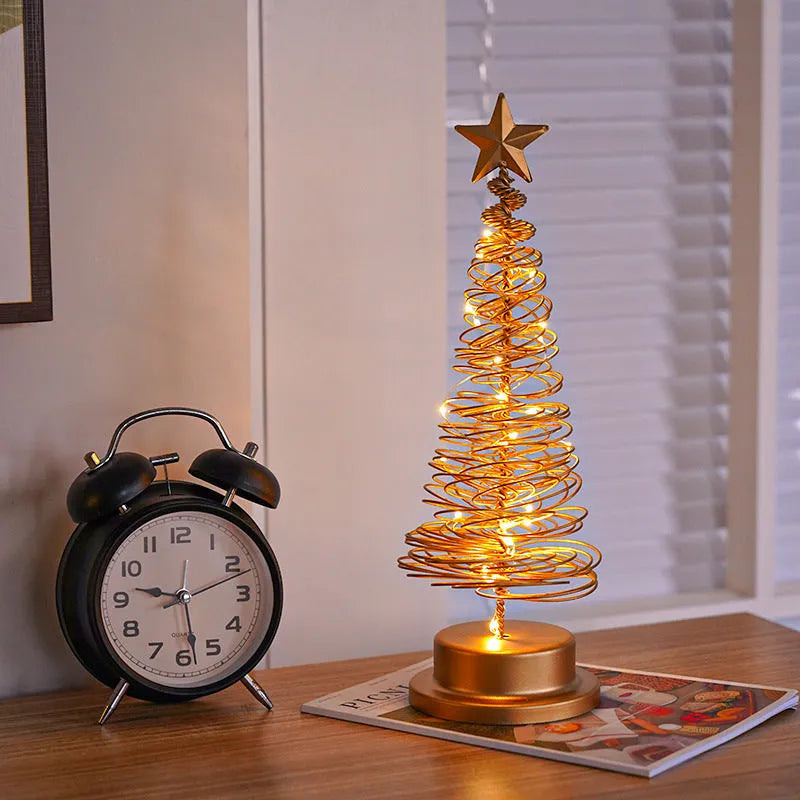 Wrought iron LED Christmas tree spiral light table ornament with warm white lighting