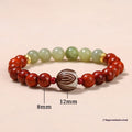 Chinese style red rosewood and gray jade bracelet with Bodhi Lotus design and 8 round beads.