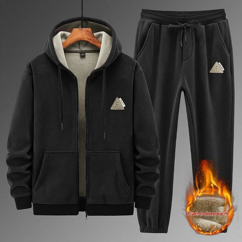 Grey hooded cashmere-style sweater and matching trousers casual sports suit set