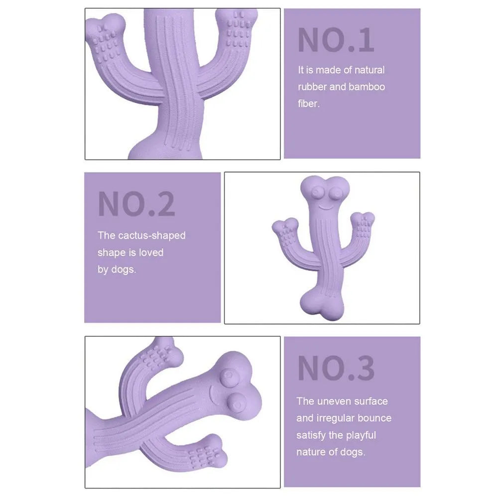 Cactus-shaped dog chew toy in bamboo fibre and rubber available in small and large sizes
