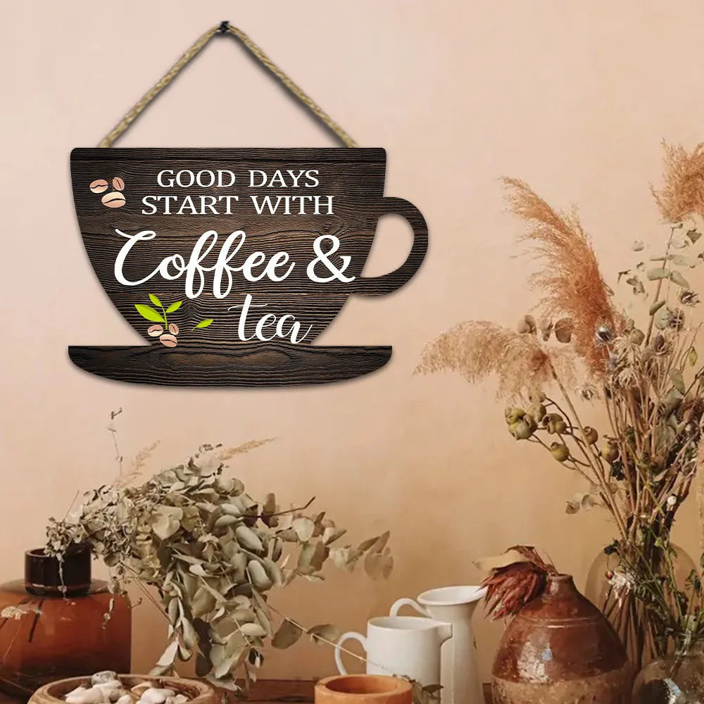 American country retro coffee cup wooden wall hanging plaque UV print 30 by 20 cm for kitchen or restaurant