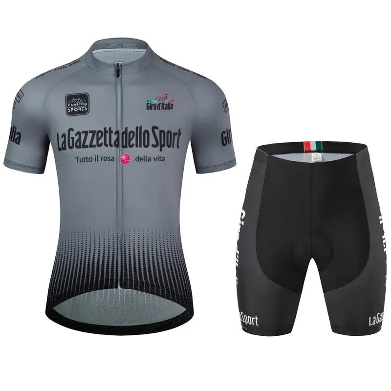 Patterned short-sleeve cycling suit for road biking in polyester fabric