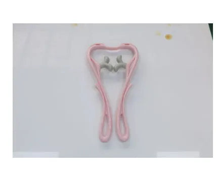 Blue manual swan-shaped neck massager with six rolling wheels and a natural crystal jade scraping board on a white background.