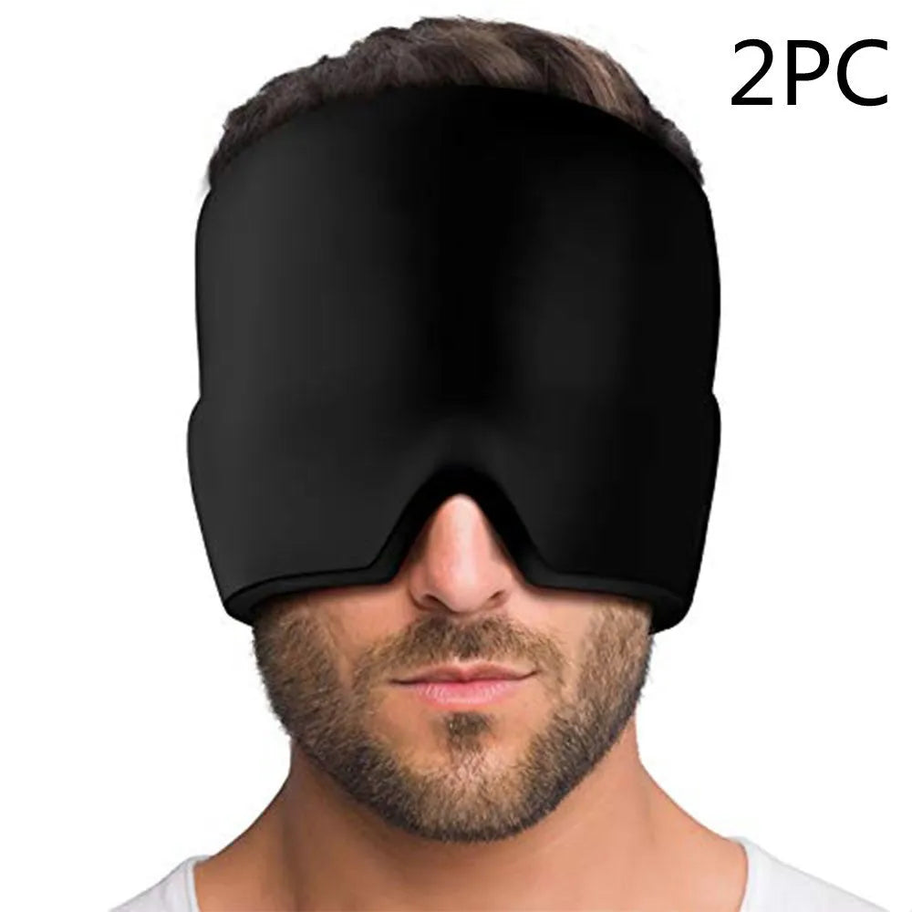 Elastic cloth gel eye mask for headache relief with adjustable headband in black colour