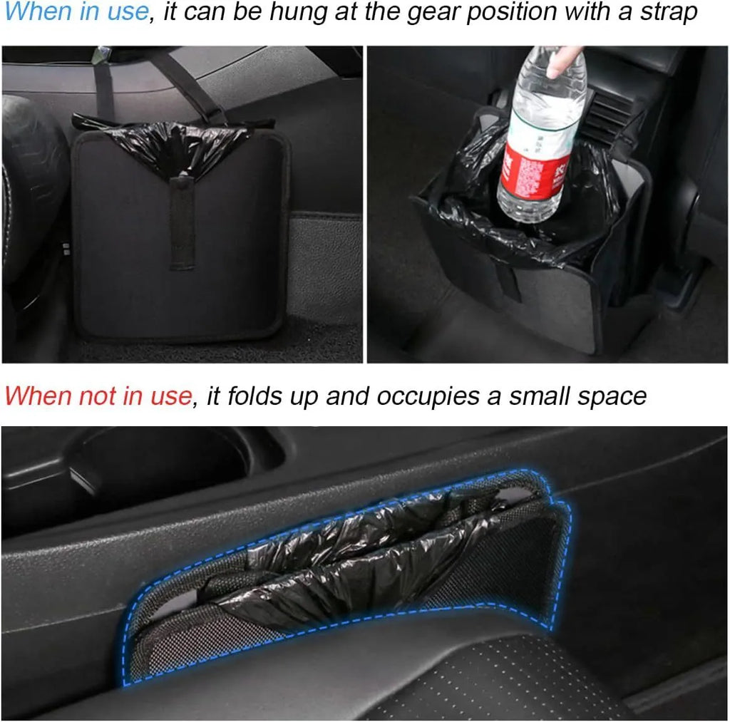 Black car folding trash can with Oxford cloth waterproof construction and hanging design