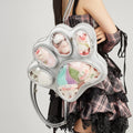Multi-layer cat paw Japanese ladies' bag in black pink with love stitches and waterproof PU outer
