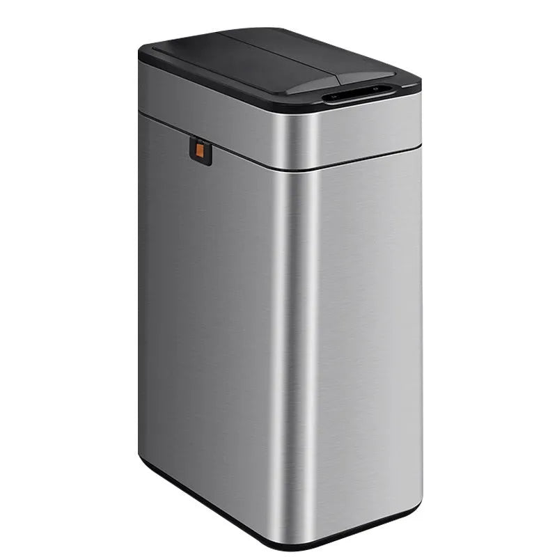 Stainless steel inductive smart trash can with square design and deodorant properties