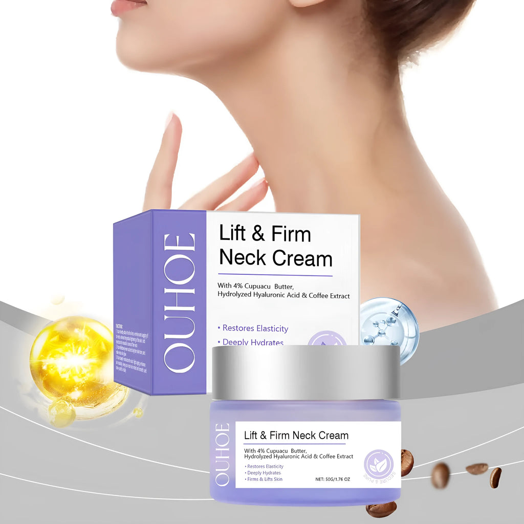 Neck skin cream jar with 50g moisturising formulation containing hyaluronic acid and coffee extract
