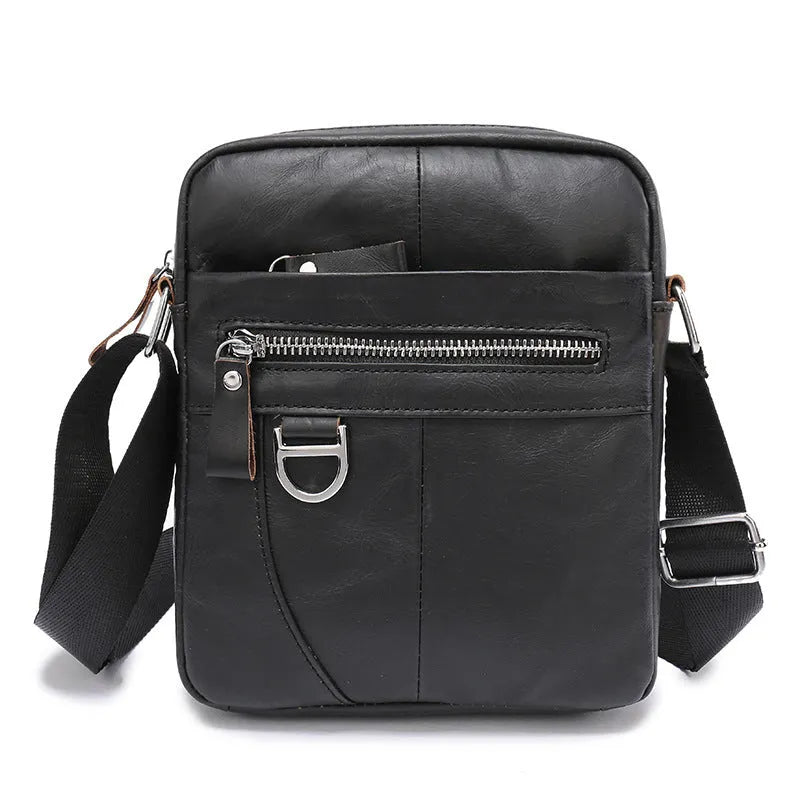 Brown genuine cattle leather messenger bag for boys with sewing line detailing, 8 inch size