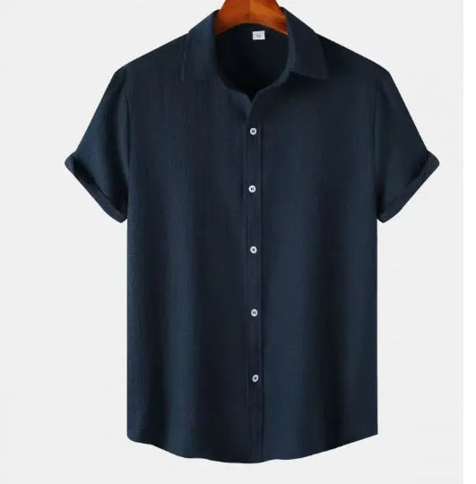 Casual short-sleeved men's cardigan shirt in polyester fabric available in multiple colours