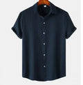 Casual short-sleeved men's cardigan shirt in polyester fabric available in multiple colours