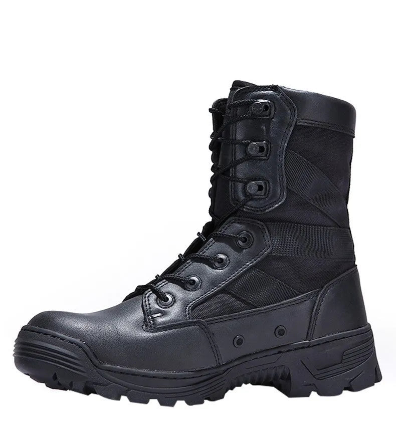 Desert Male Battle waterproof hiking boots for men in black, side view, outdoor setting
