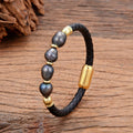 Handmade unisex bracelet with irregular pearls on a leather cord in Korean style.