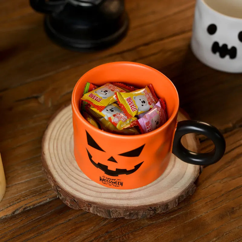 Orange Halloween pumpkin ceramic mug with handle 15cm size on gift box