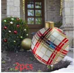 Large red and white striped inflatable PVC Christmas ball ornament with a 60cm diameter.