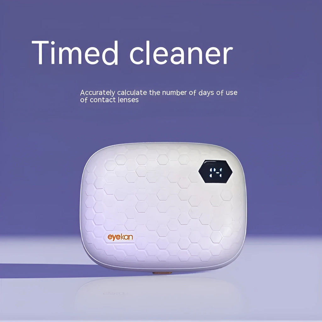 Automatic electric ultrasonic glasses cleaning machine in pearl white, showing compact 85x65x30mm size.