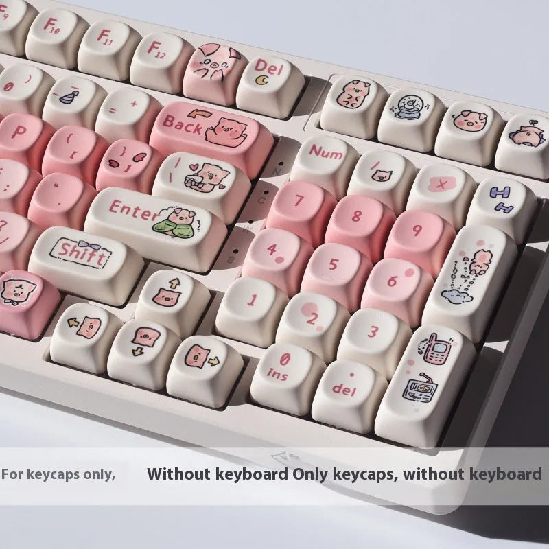 Pink Fragrant Pig PBT keycap with five-sided sublimation printing shown from multiple angles.