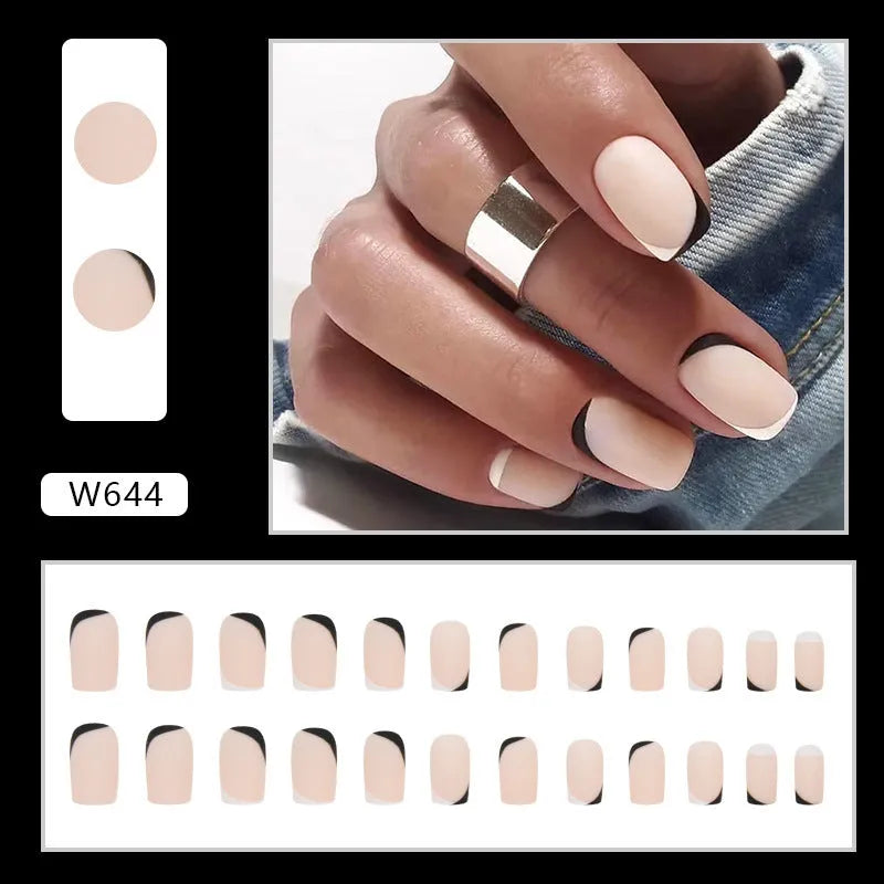 Black and white frosted gel nails with French tips and mandarin duck colour design