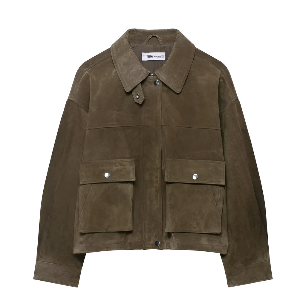 Women's Japanese Korean style casual jacket in PU fabric with regular fit