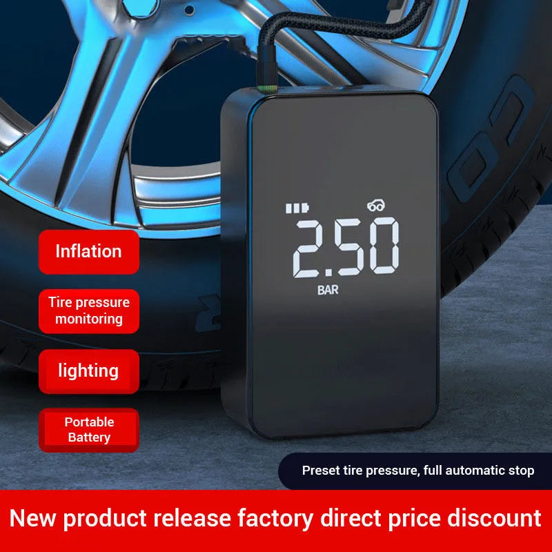 Wireless digital tyre inflator pump with display screen and air hose