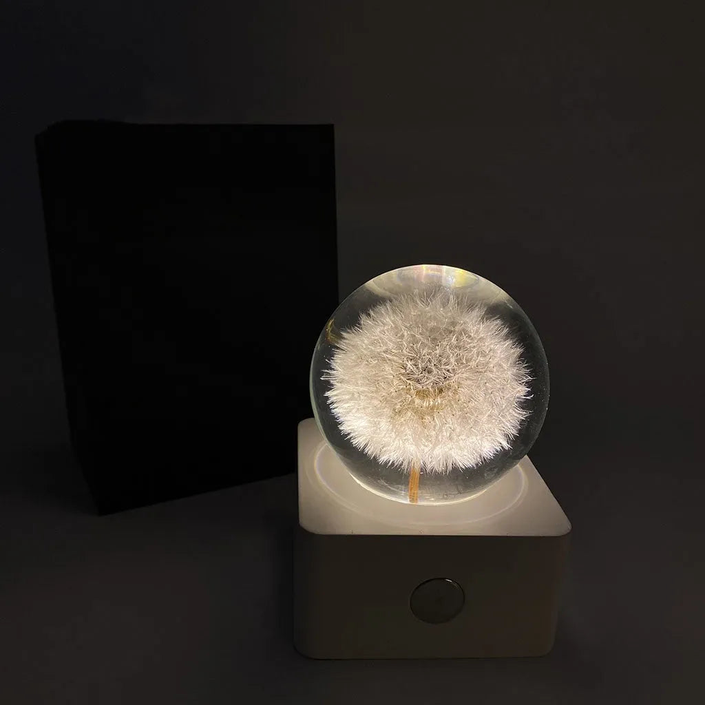 Small 8cm USB desktop night light with a preserved dandelion and sunflower inside.