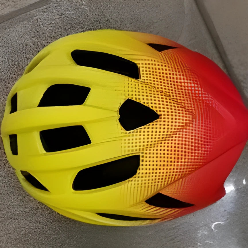 Orange ZH-002 adult cycling helmet showing ventilation holes and polycarbonate shell.