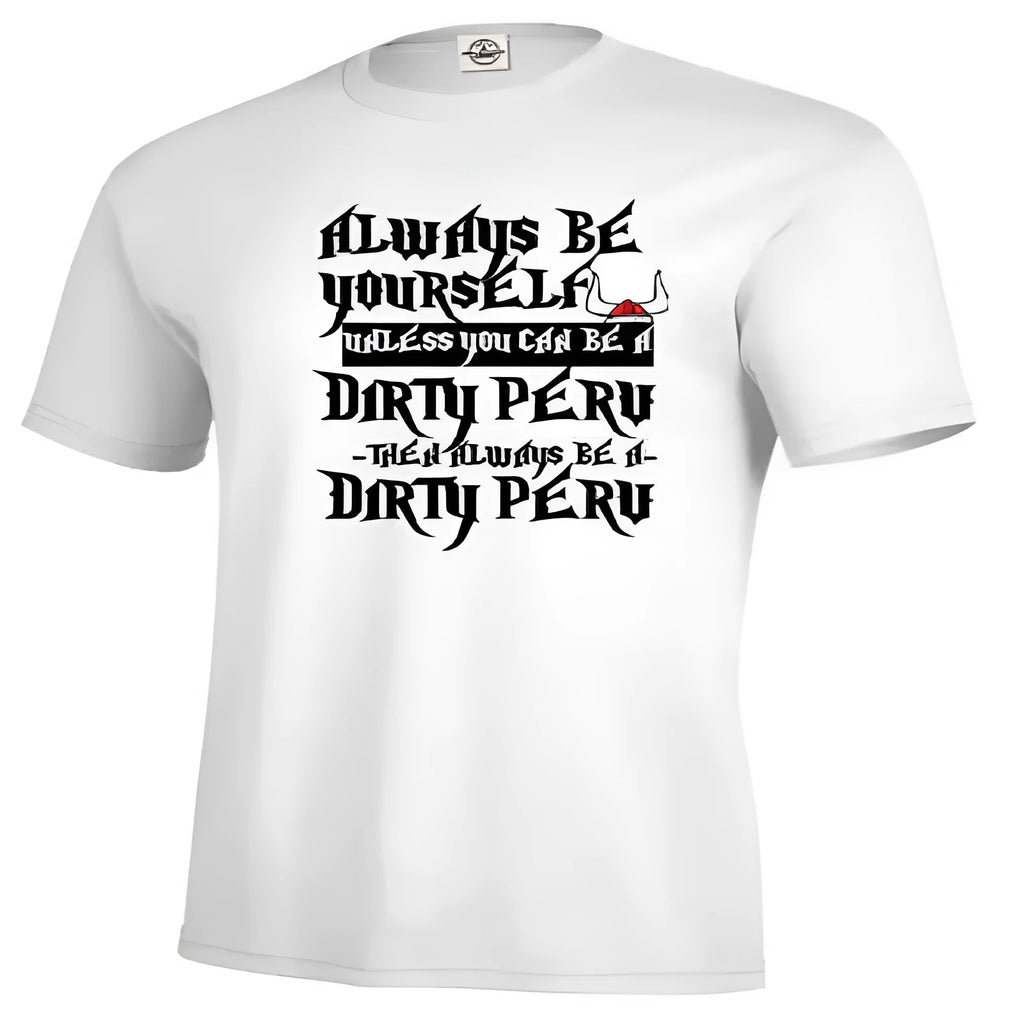 Men's solid white casual t-shirt with a printed graphic on the front, short sleeves, straight cut.