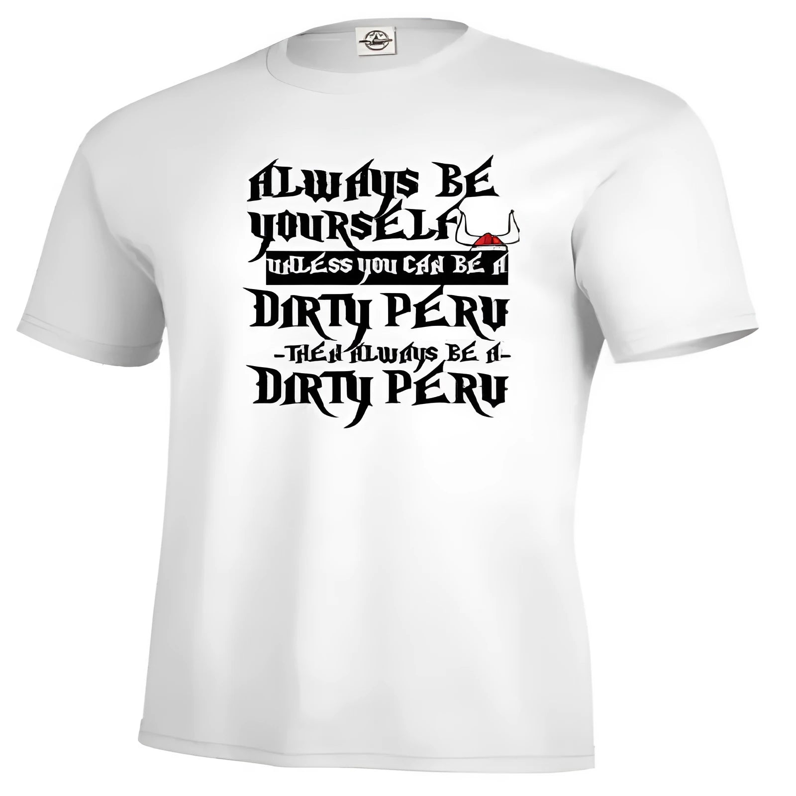 Men's solid white casual t-shirt with a printed graphic on the front, short sleeves, straight cut.