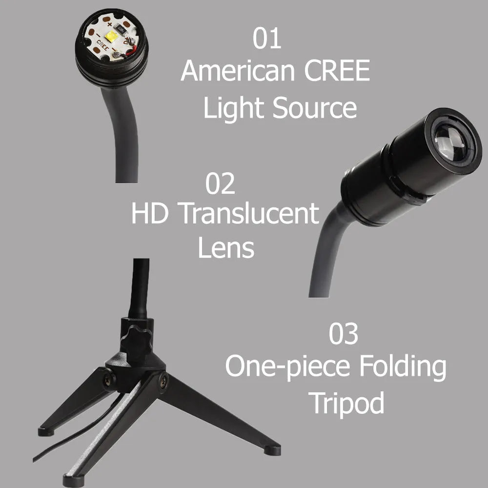 Earth and Moon projector night light with flexible hose bracket on a bedside table