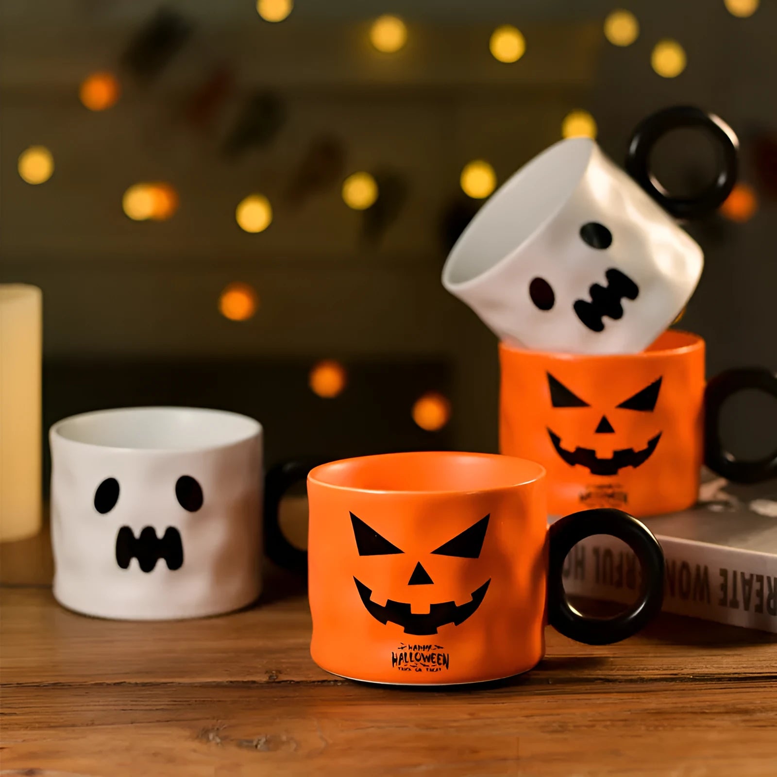 Orange Halloween pumpkin ceramic mug with handle 15cm size on gift box